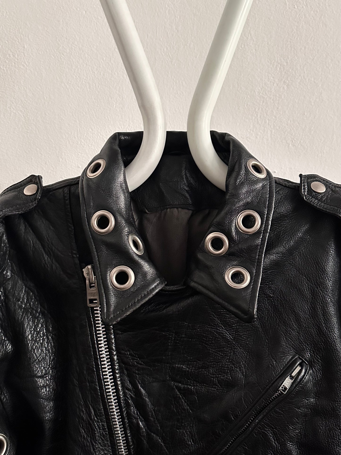 90s leather punched bikers jacket