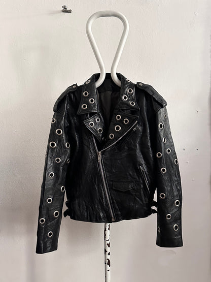 90s leather punched bikers jacket