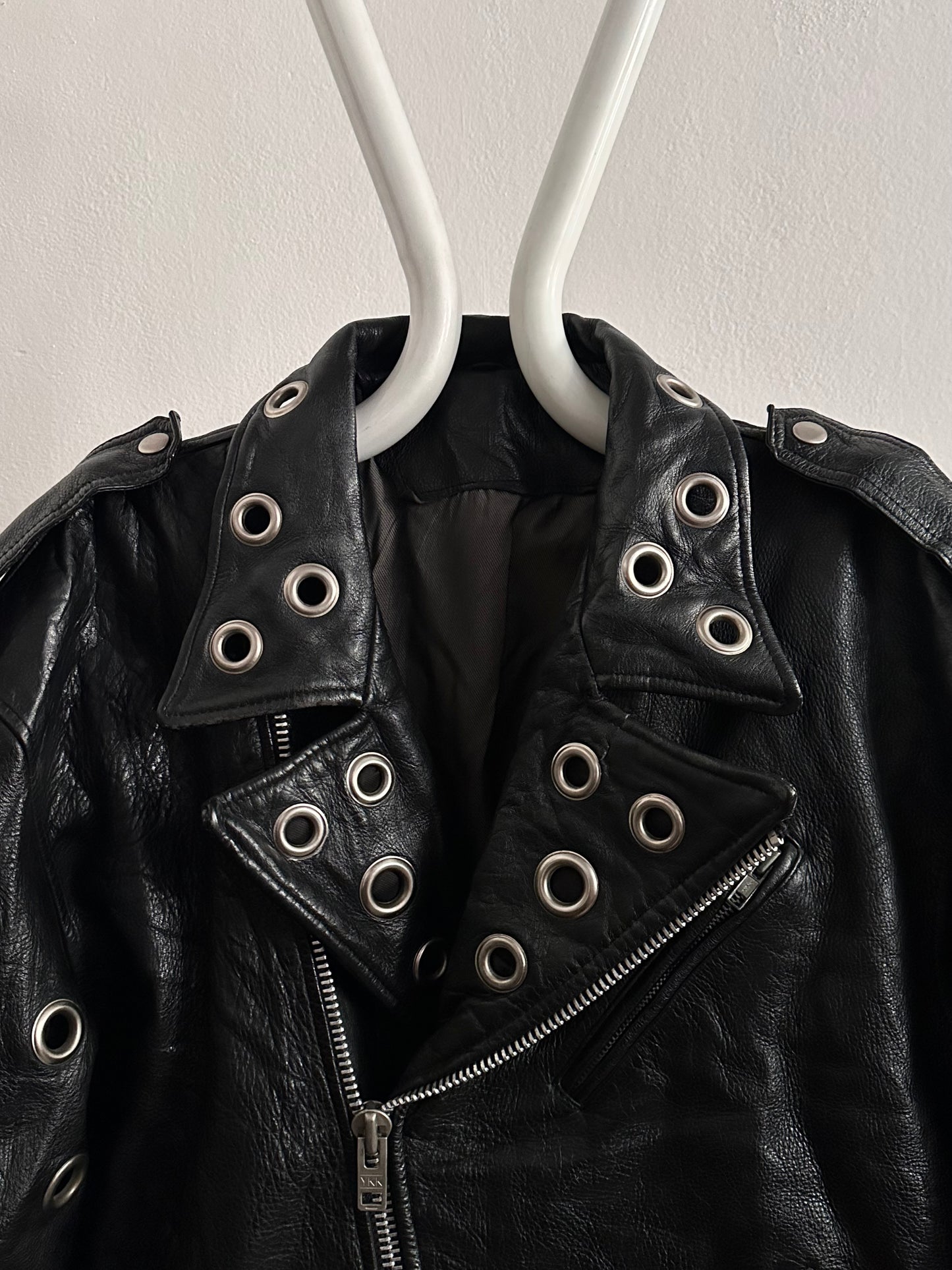90s leather punched bikers jacket