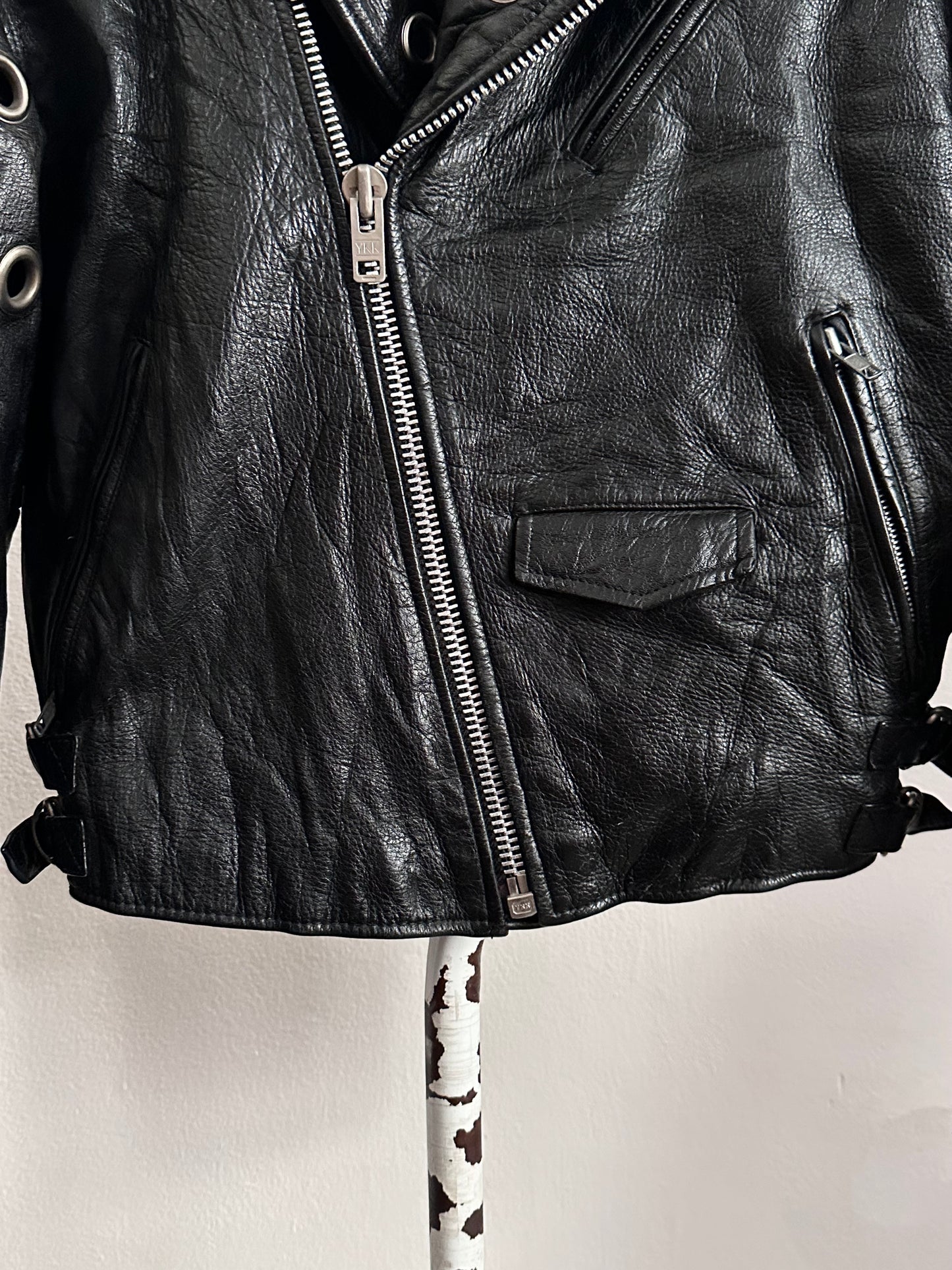 90s leather punched bikers jacket
