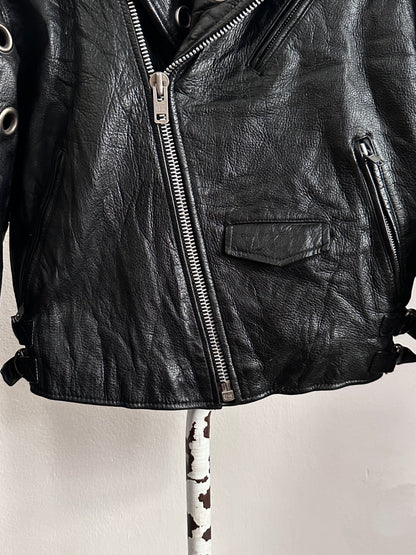 90s leather punched bikers jacket