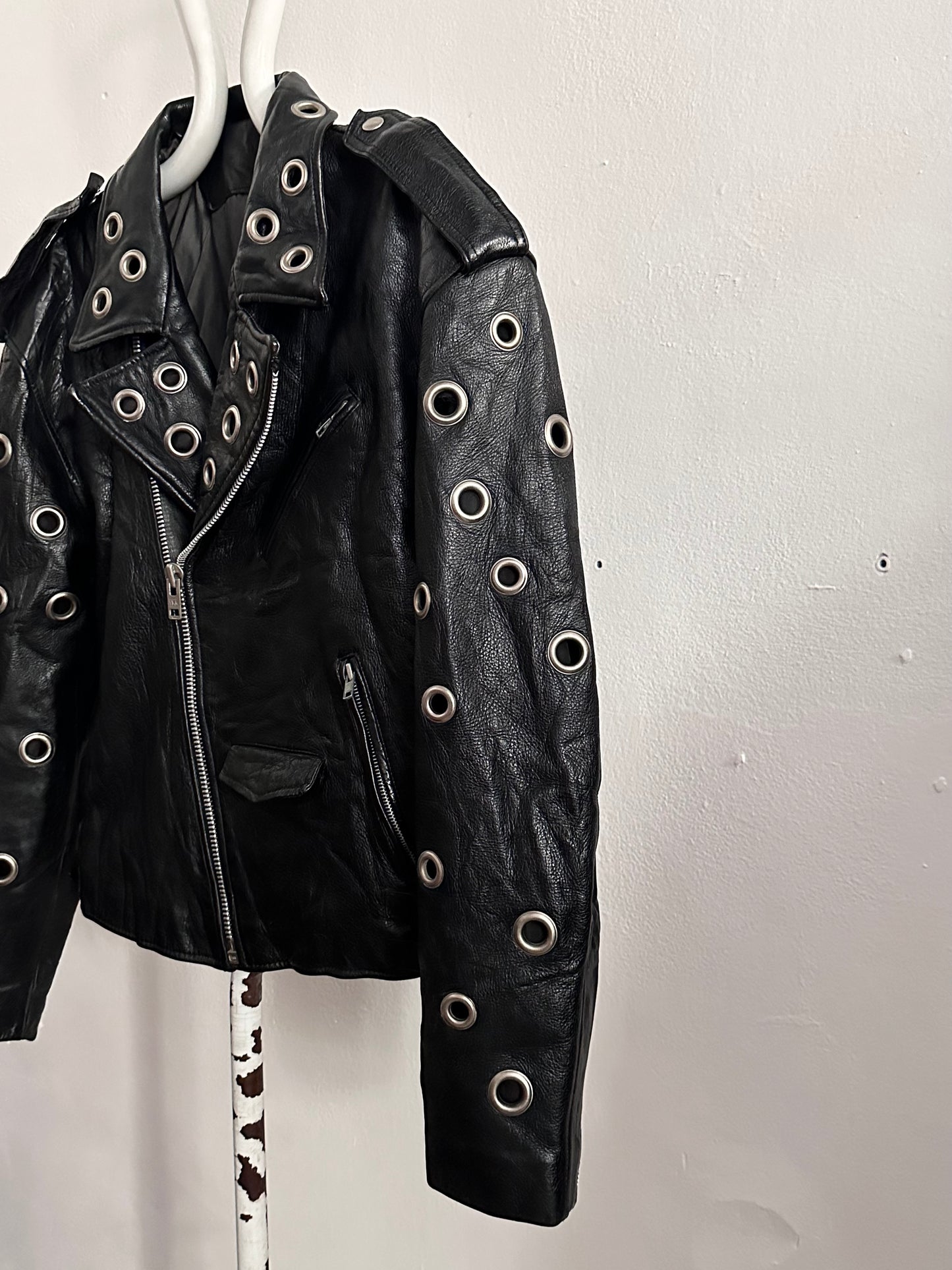 90s leather punched bikers jacket