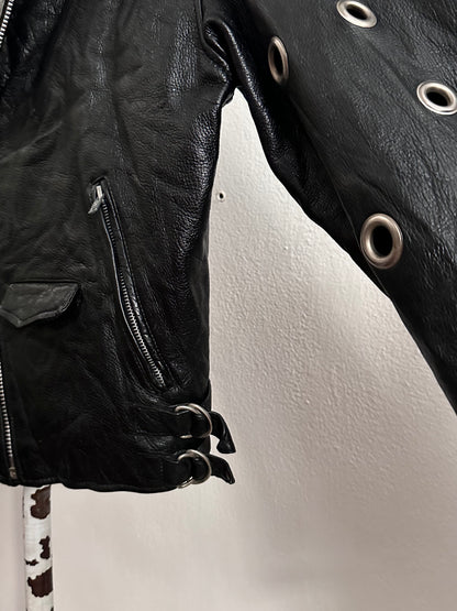 90s leather punched bikers jacket