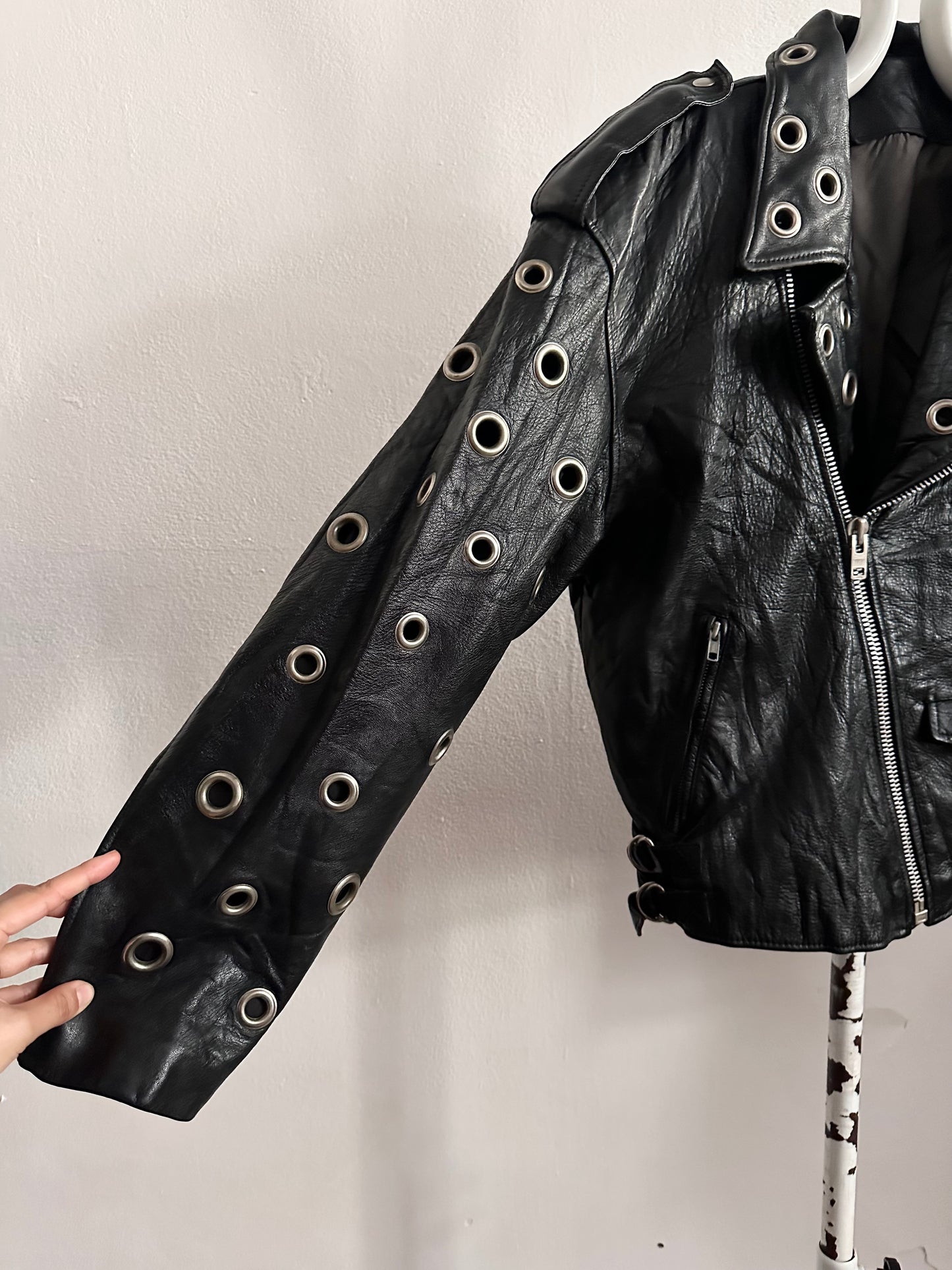 90s leather punched bikers jacket