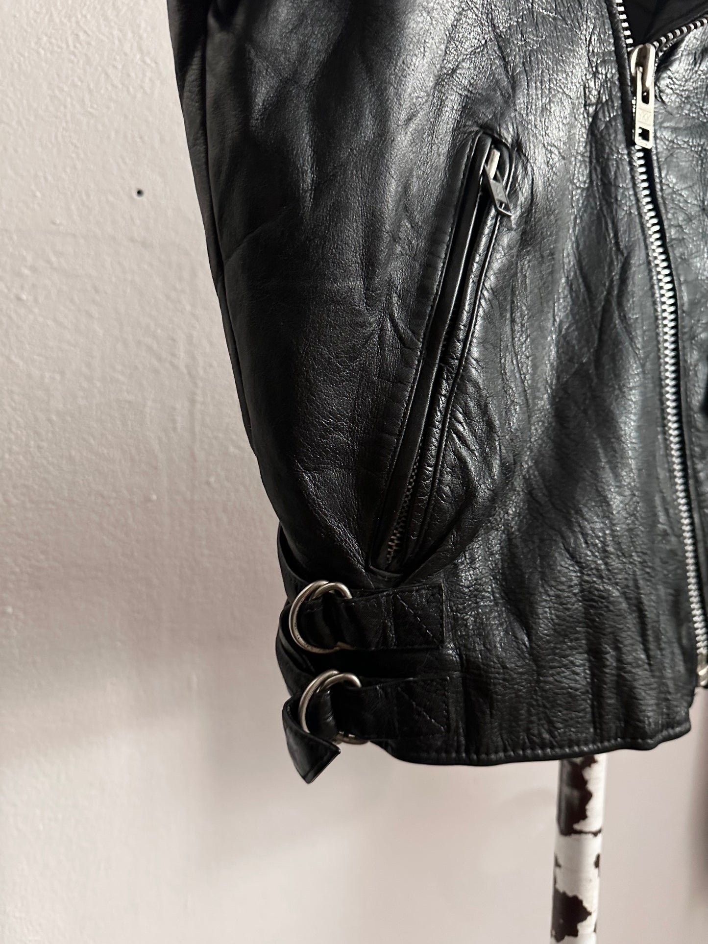 90s leather punched bikers jacket