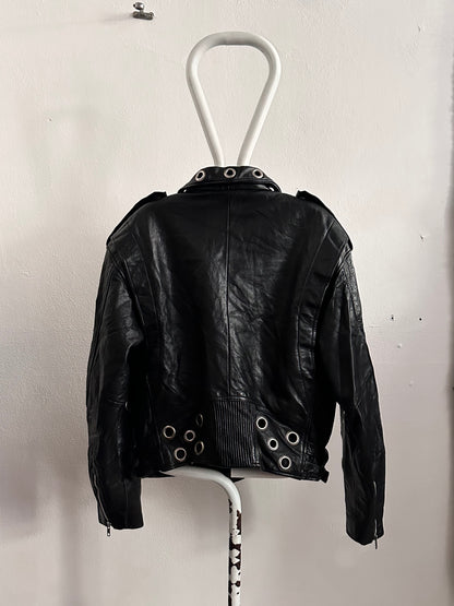 90s leather punched bikers jacket