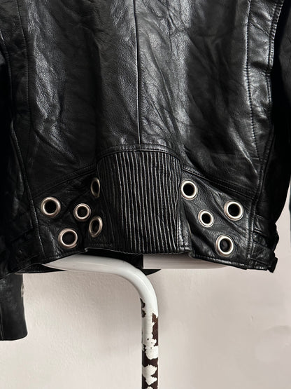 90s leather punched bikers jacket