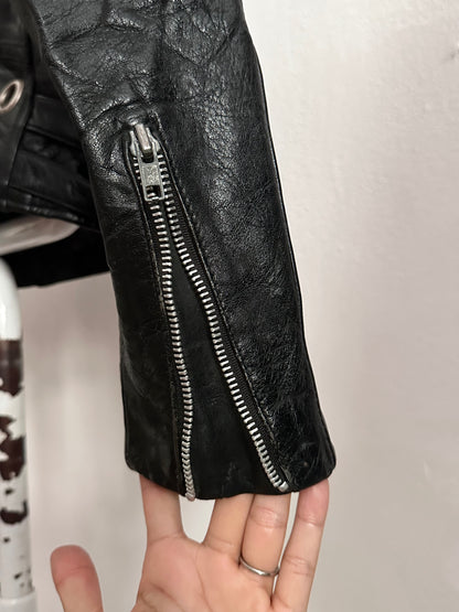 90s leather punched bikers jacket