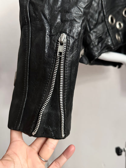 90s leather punched bikers jacket