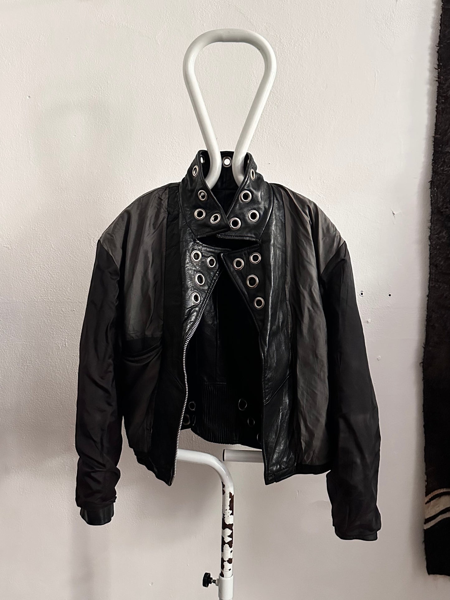 90s leather punched bikers jacket