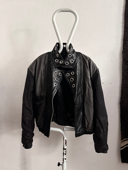90s leather punched bikers jacket