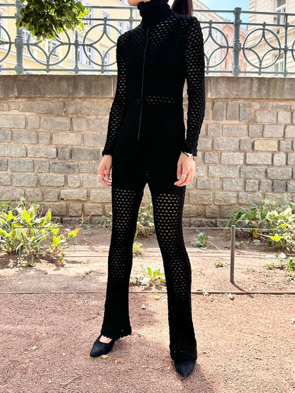 1970's waffle black jumpsuit