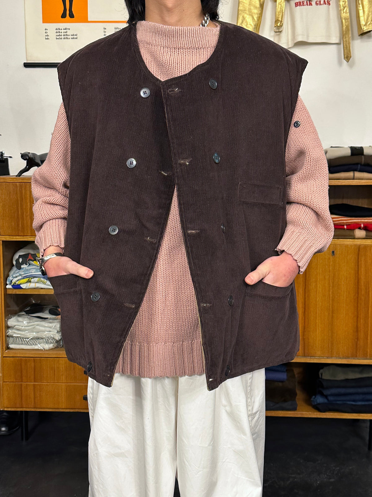 1970s Swedish padded corduroy vest - XXL