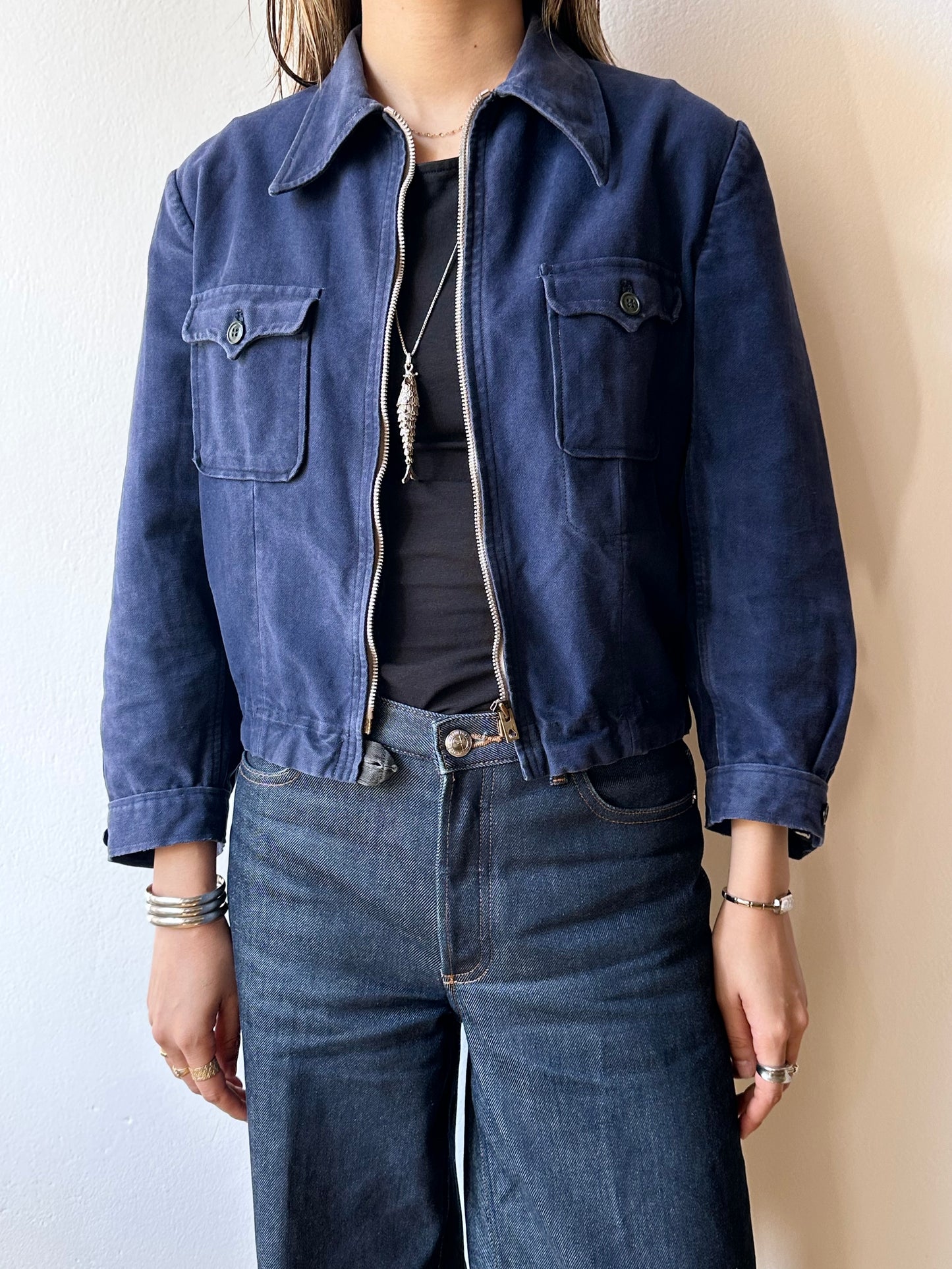 40-50s French moleskin cyclist jacket