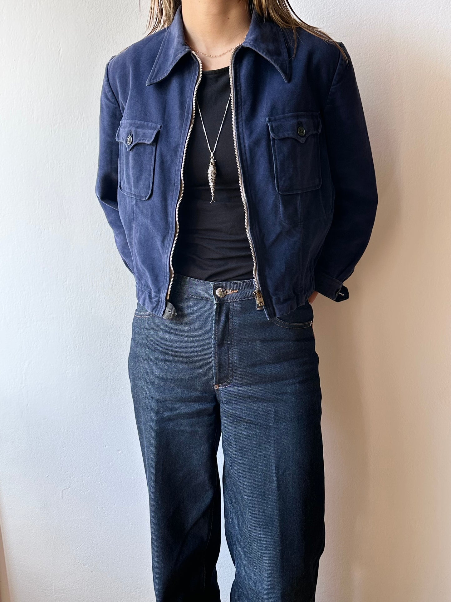 40-50s French moleskin cyclist jacket