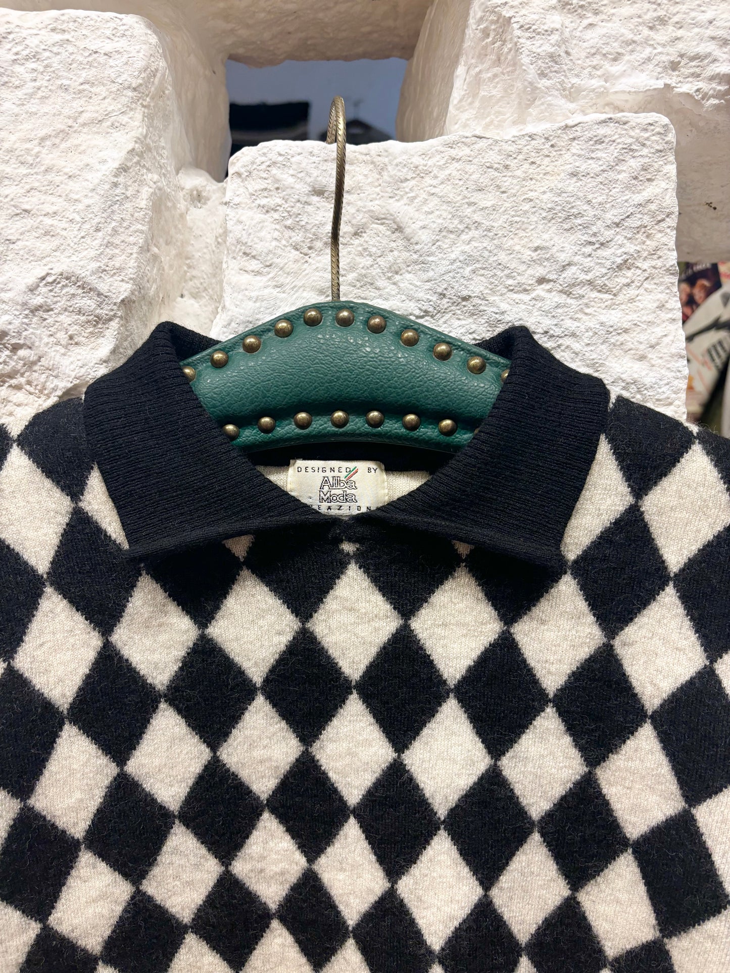 wool checkered polo knit