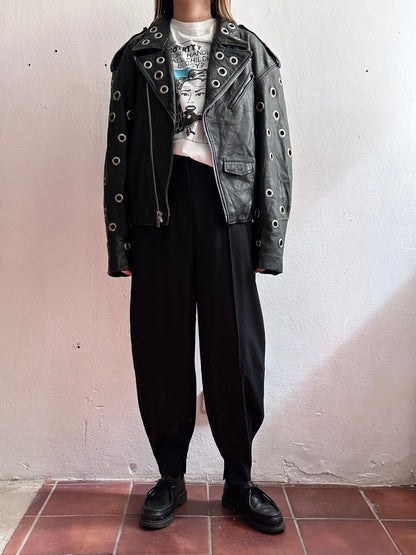 90s leather punched bikers jacket