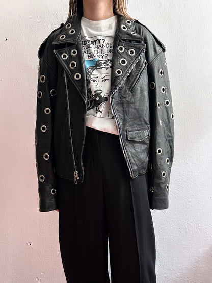 90s leather punched bikers jacket