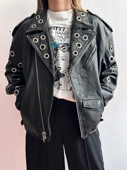 90s leather punched bikers jacket
