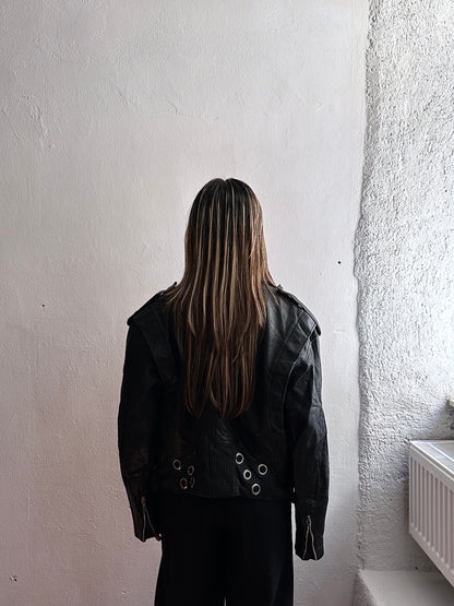 90s leather punched bikers jacket