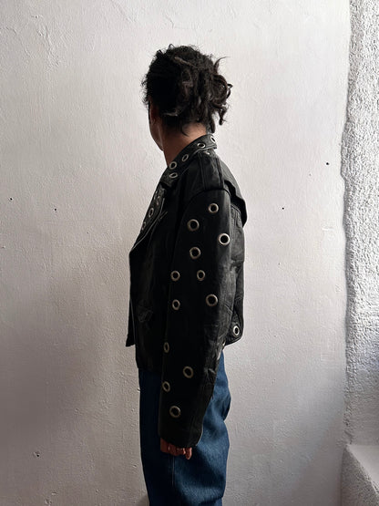 90s leather punched bikers jacket