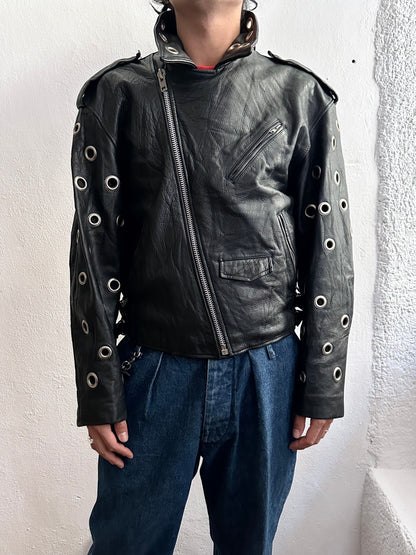 90s leather punched bikers jacket
