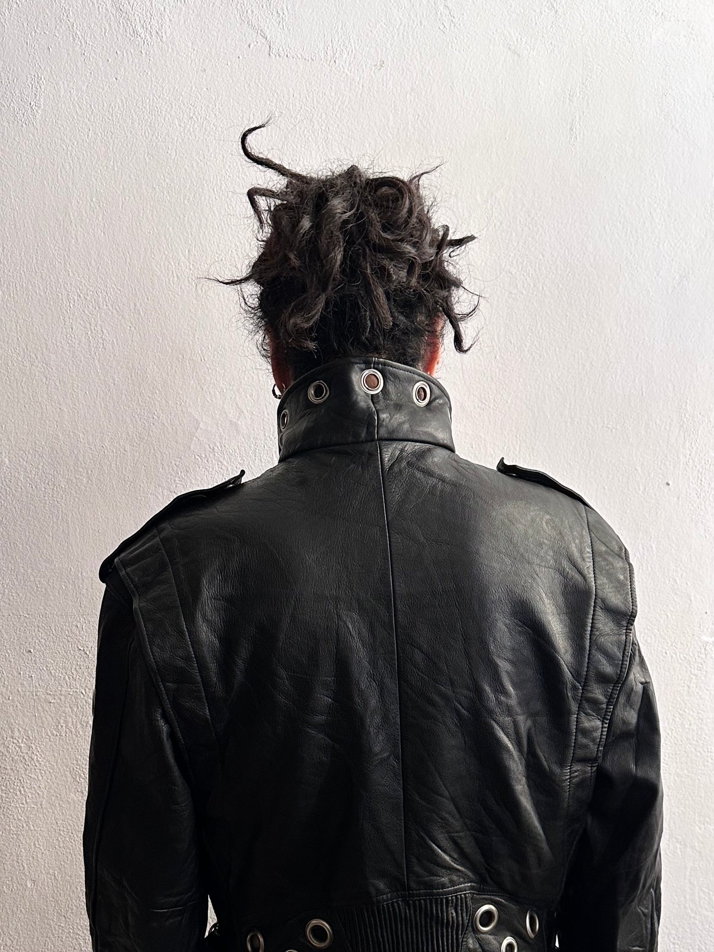 90s leather punched bikers jacket
