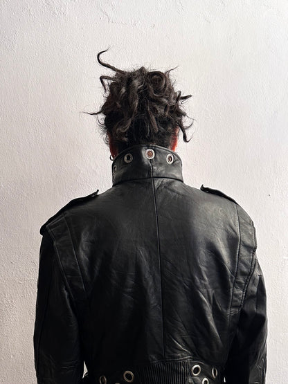 90s leather punched bikers jacket