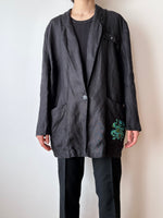80s 90s Italy linen black jacket flax lino vintage 80's 90's