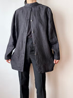 1980s 1990s 1980's 1990's linen jacket shirt flax black