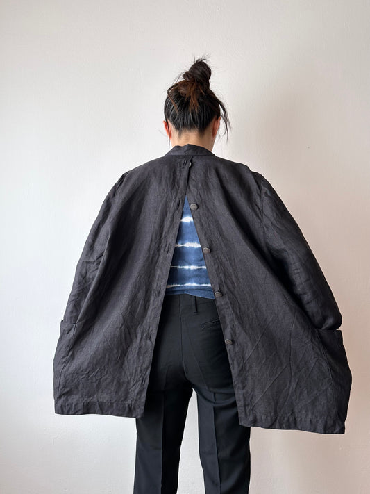 80s 90s Italy linen black jacket flax lino vintage 80's 90's