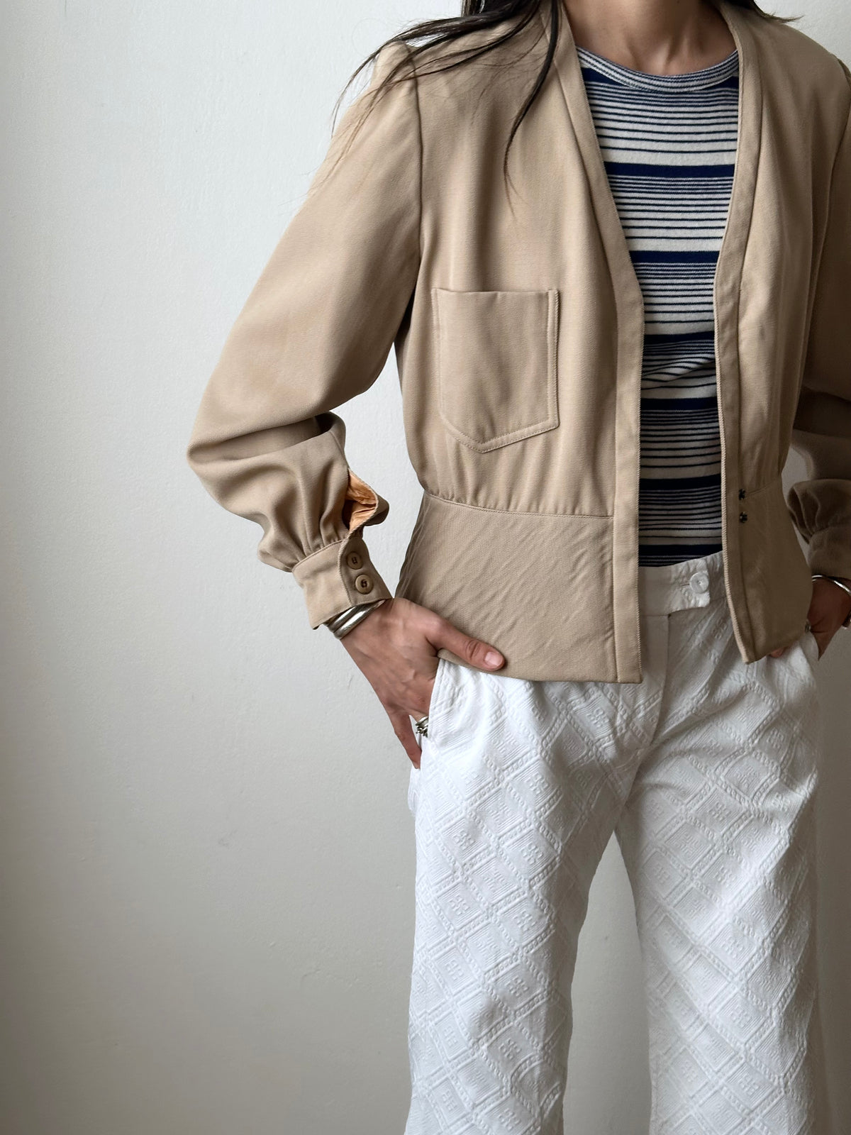 Wool gabardine short jacket