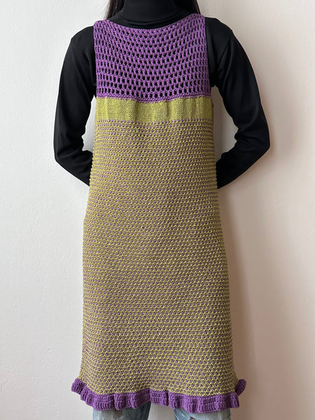 ハンドメイド ニットドレス handmade knit dress purple hand crochet ハンドクロシェ ヴィンテージ vintage