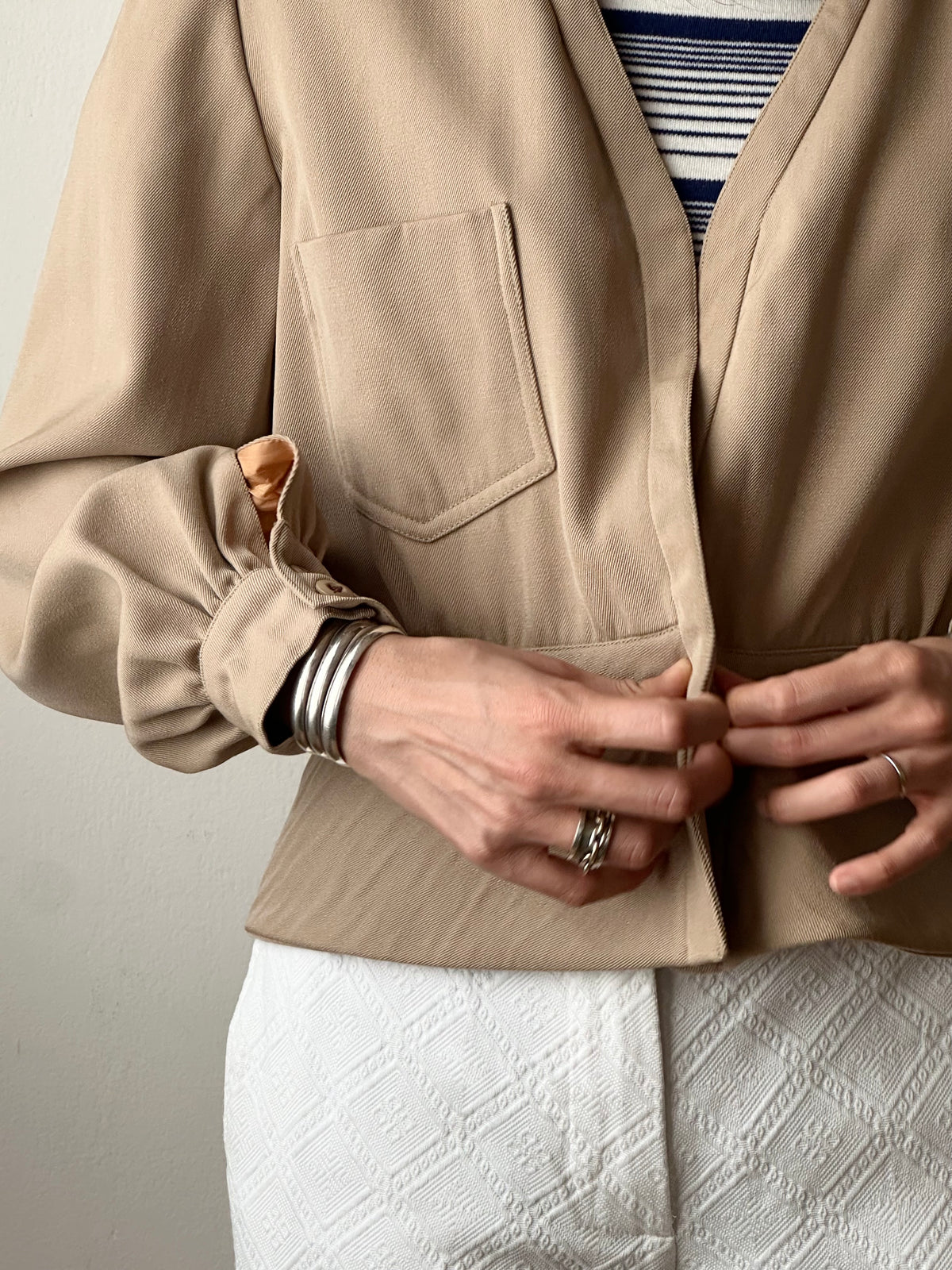 Wool gabardine short jacket