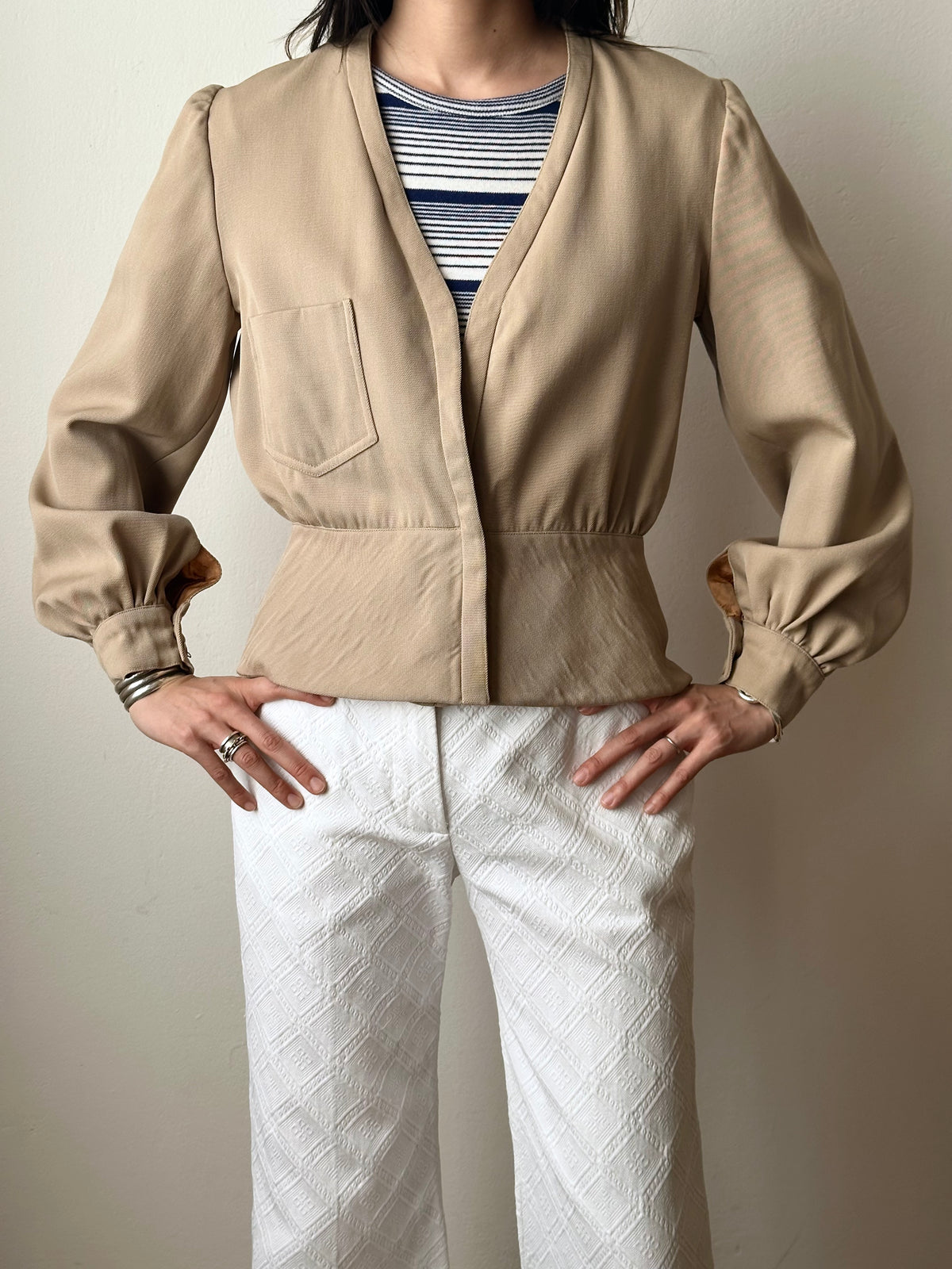 Wool gabardine short jacket