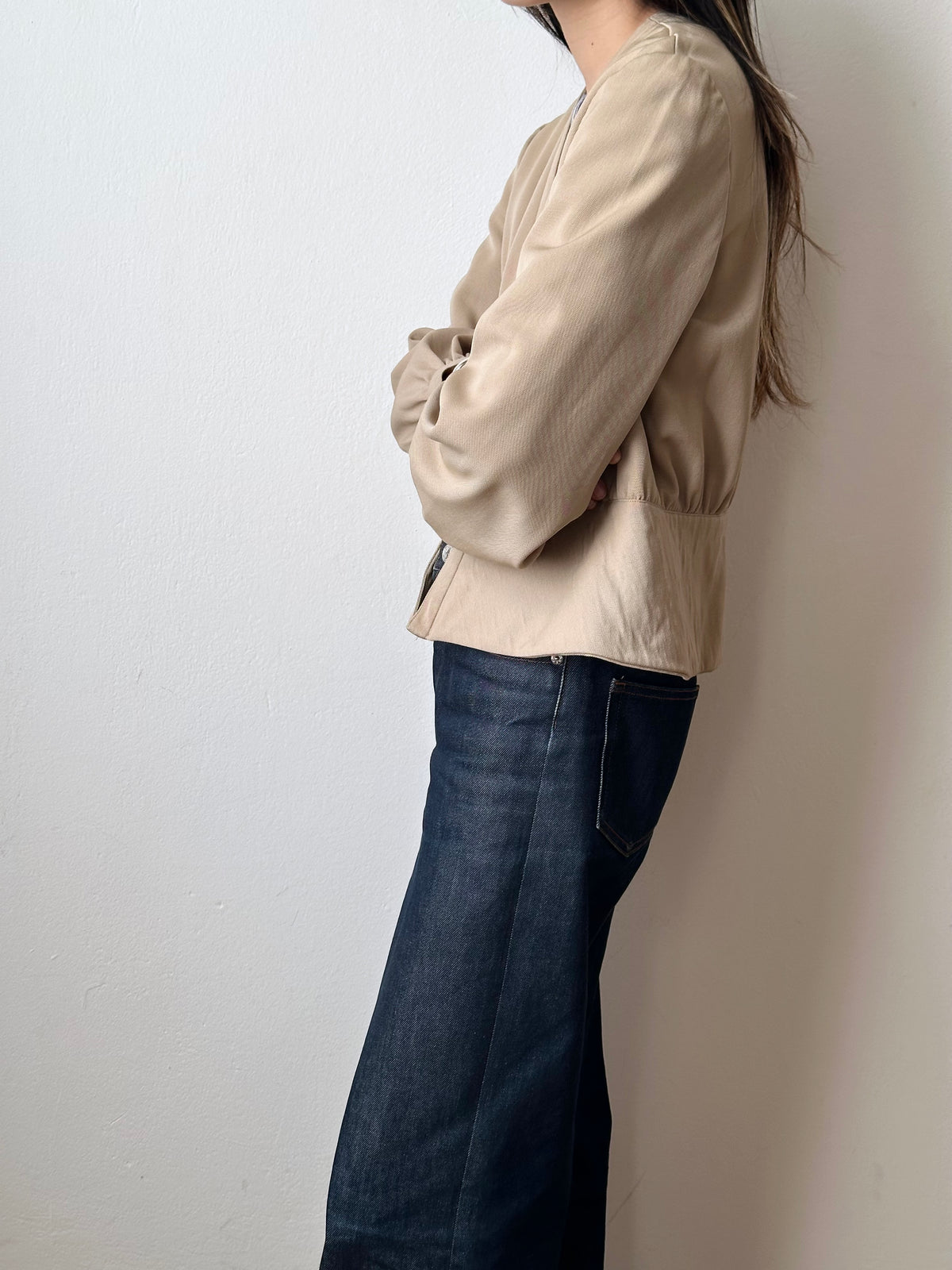 Wool gabardine short jacket