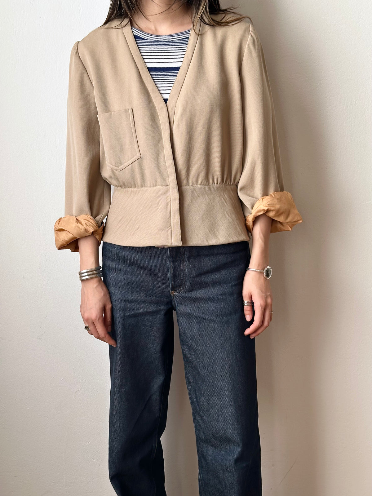 Wool gabardine short jacket