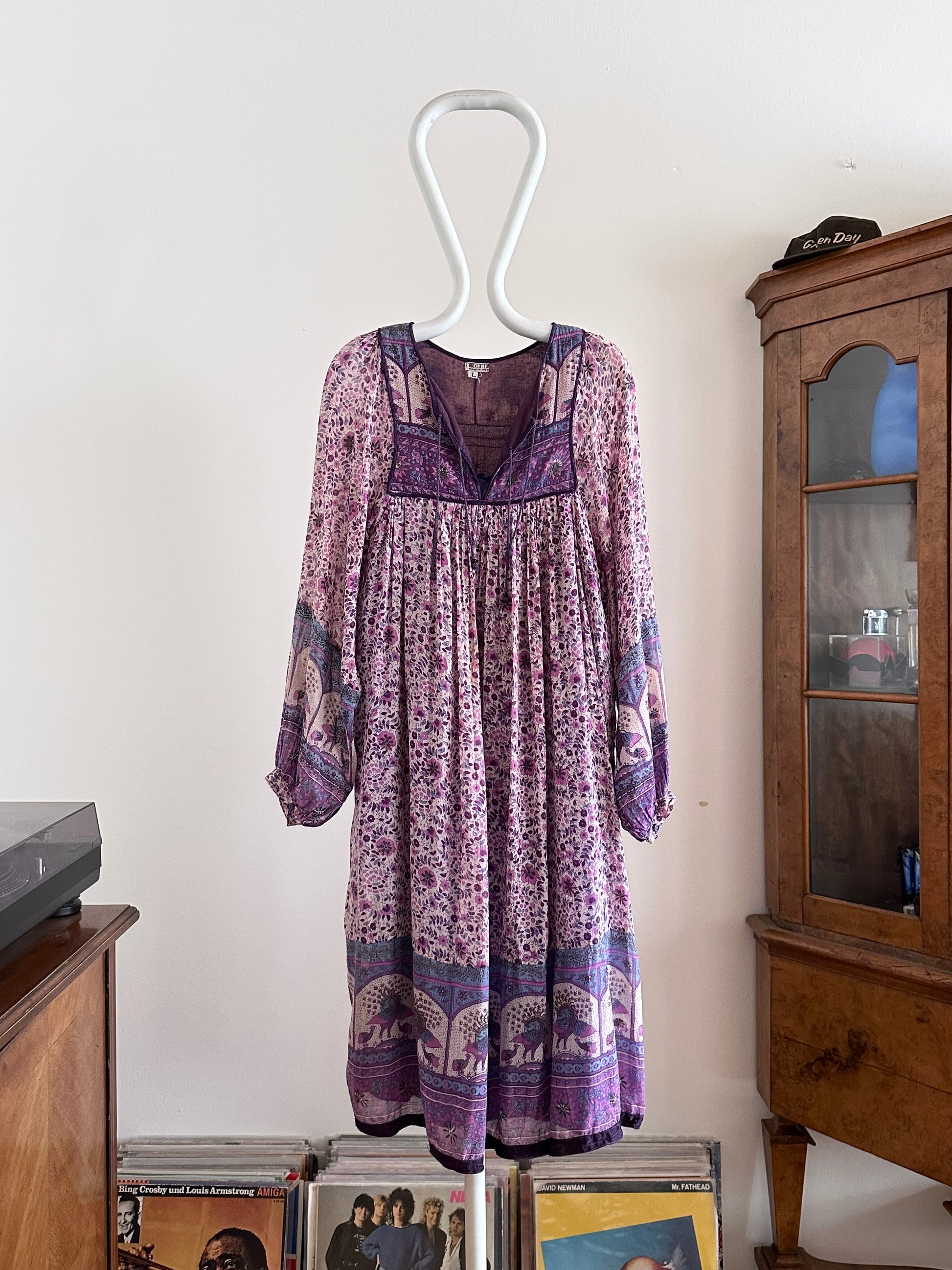 indian cotton bohemian dress gauze インド綿 ドレス インディアンコットン コットン ボヘミアン 花柄 70s 70's 1970s 1970's