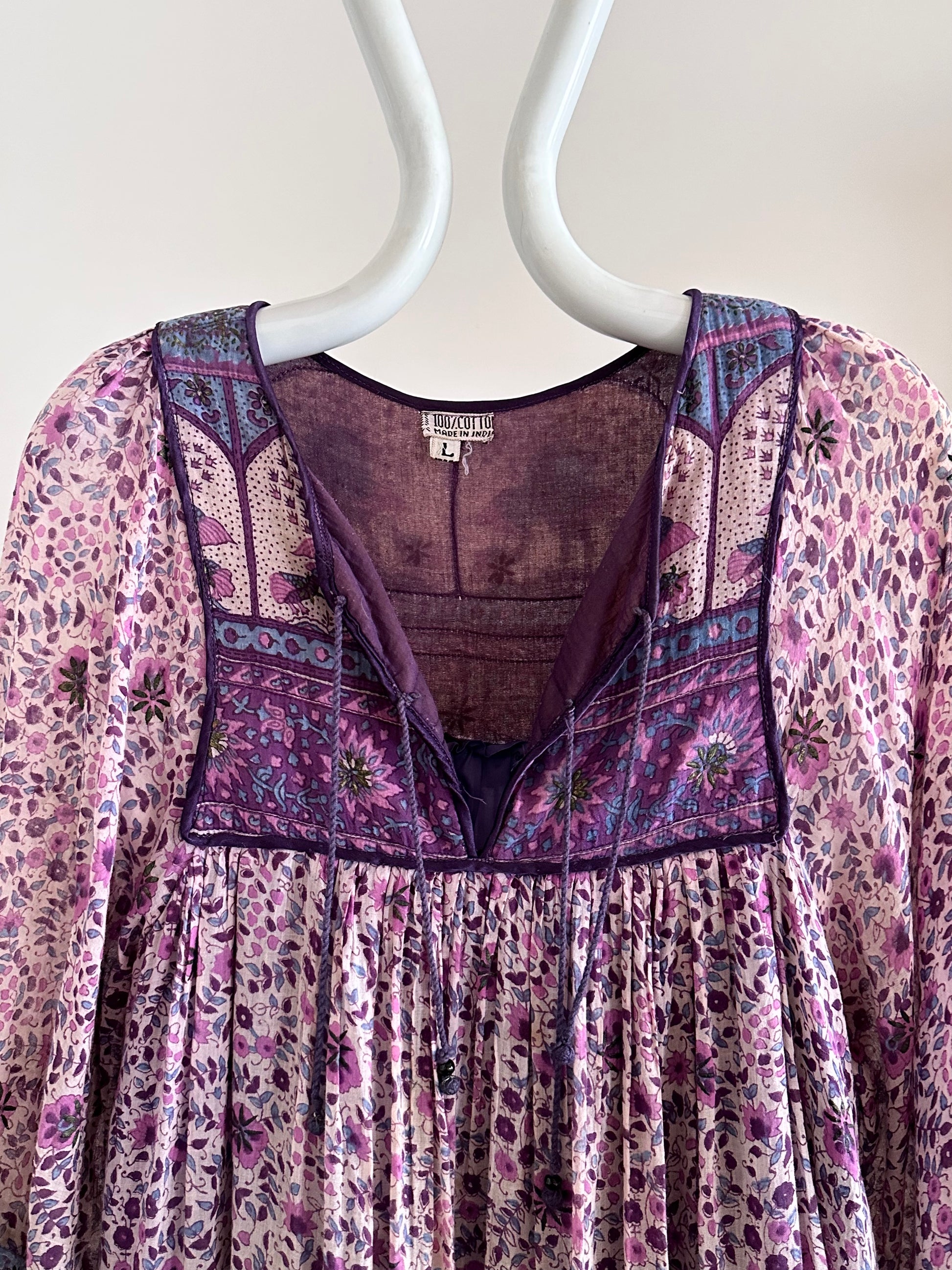 indian cotton bohemian dress gauze インド綿 ドレス インディアンコットン コットン ボヘミアン 花柄 70s 70's 1970s 1970's