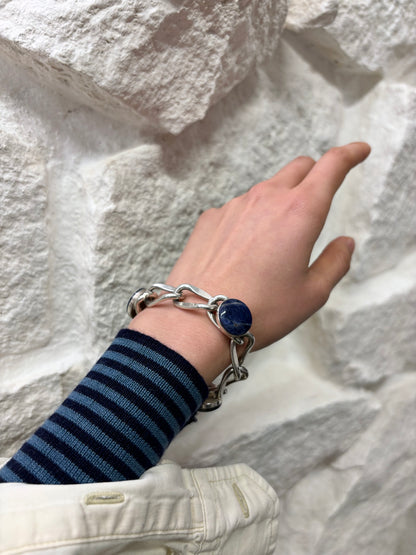 silver bangle vintage bracelet German Germany 925 lapis lazuri carb chain シルバーバングル チェーン シルバーチェーン ラピスラズリ チェーンブレスレット シルバーブレスレット シルバー ブレスレット バングル ヴィンテージ ドイツ ヴィンテージ 80s 80's 1980s 1980's mid century プラハ 古着屋 ヴィンテージジュエリー ジュエリー 古着 プラハ古着屋 チェコ古着屋 チェコ TOTO east European Europe