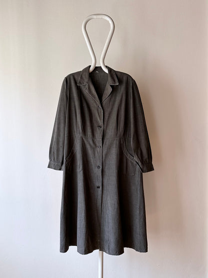 French vintage black chambray shirt dress