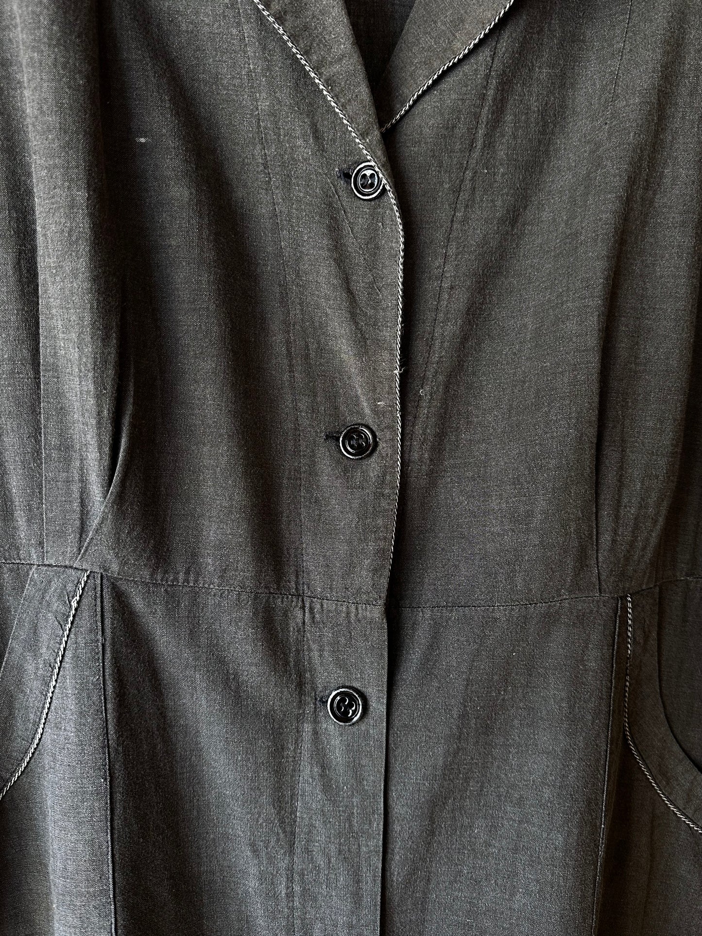 French vintage black chambray shirt dress