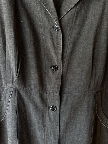 French vintage black chambray shirt dress