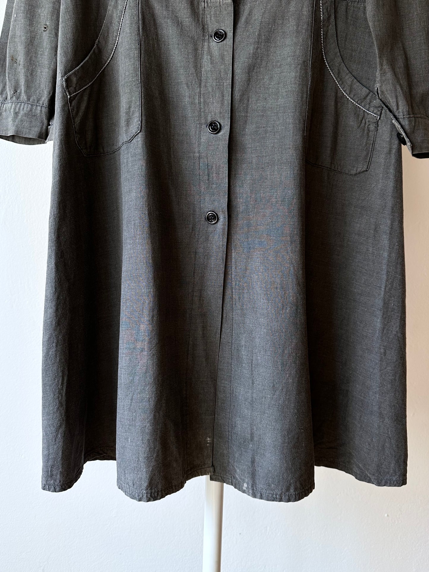 French vintage black chambray shirt dress