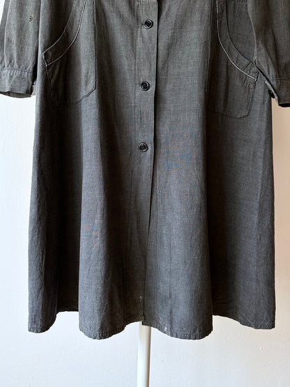 French vintage black chambray shirt dress