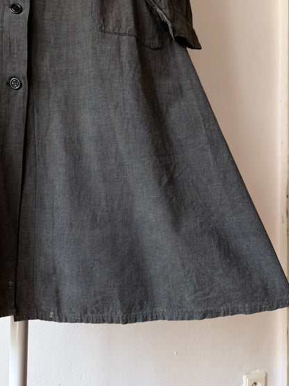 French vintage black chambray shirt dress