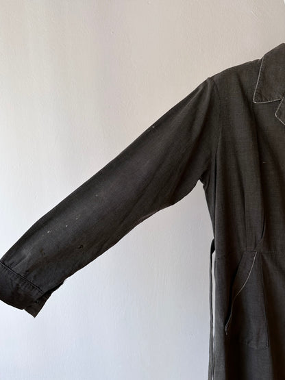 French vintage black chambray shirt dress
