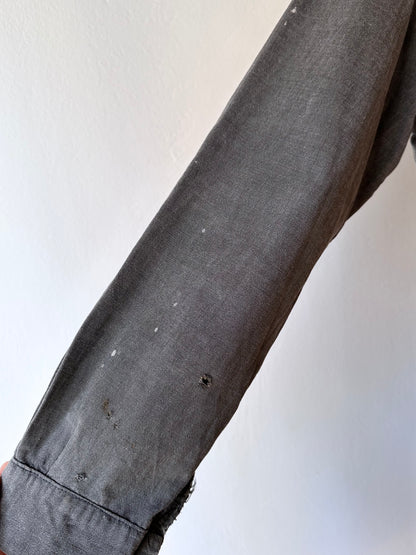 French vintage black chambray shirt dress