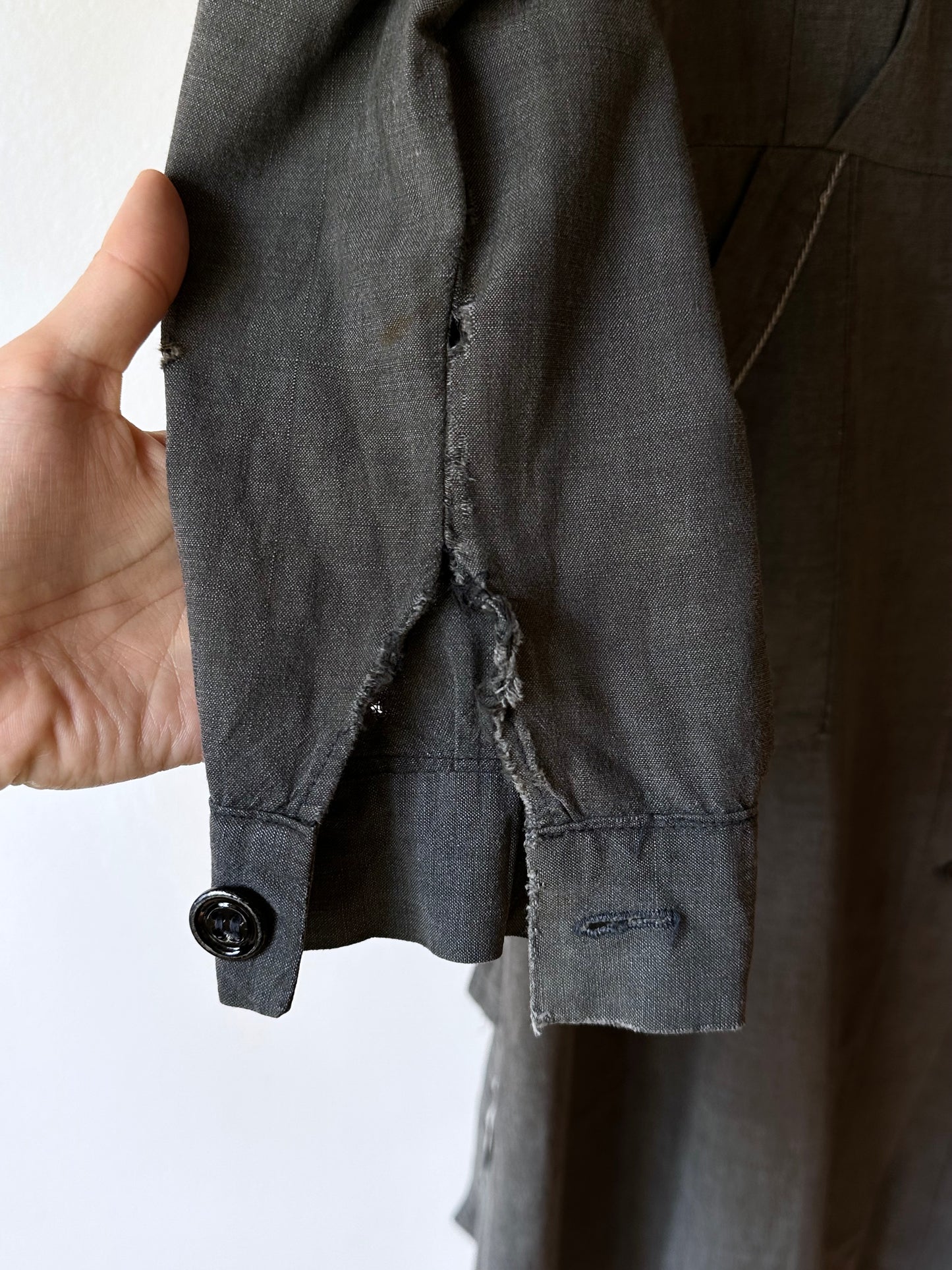 French vintage black chambray shirt dress