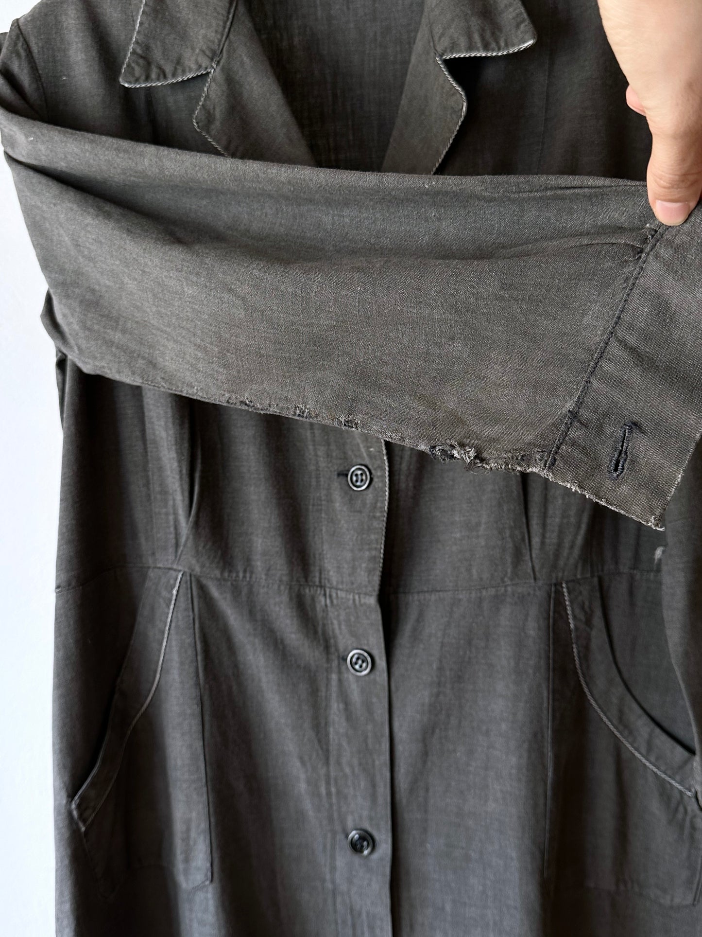 French vintage black chambray shirt dress